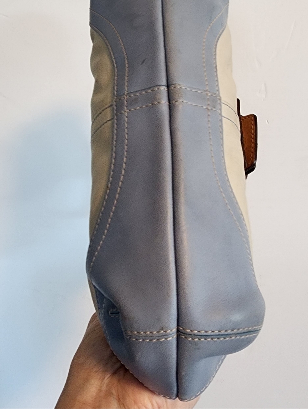 Coach Cream and Light Blue Satchel with Tan Handles - Picture 4 of 7